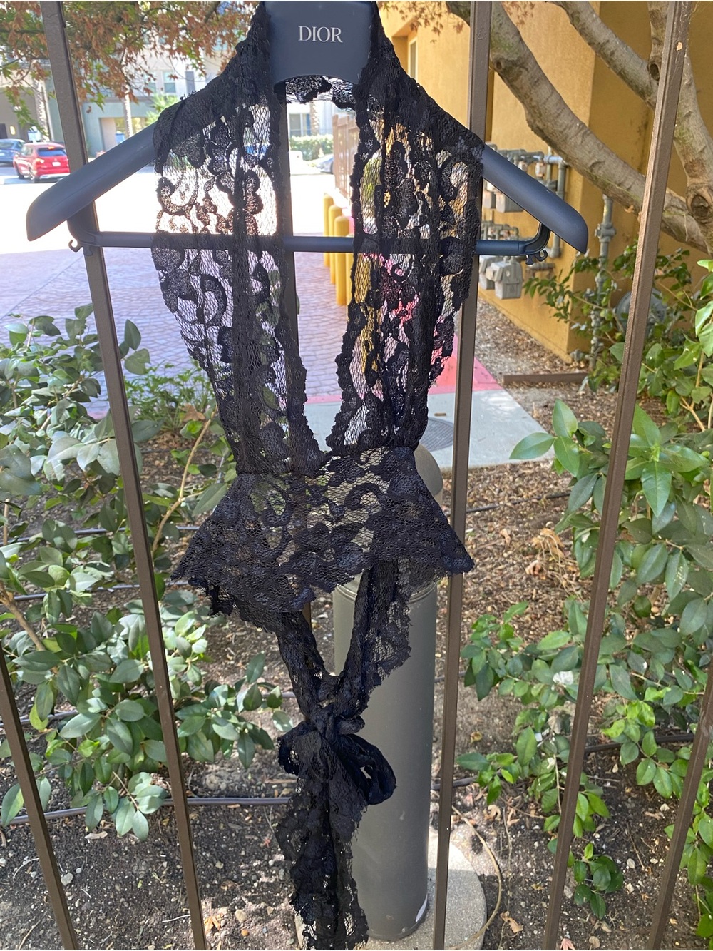 Vintage L’impasse black lace tie waist halter top